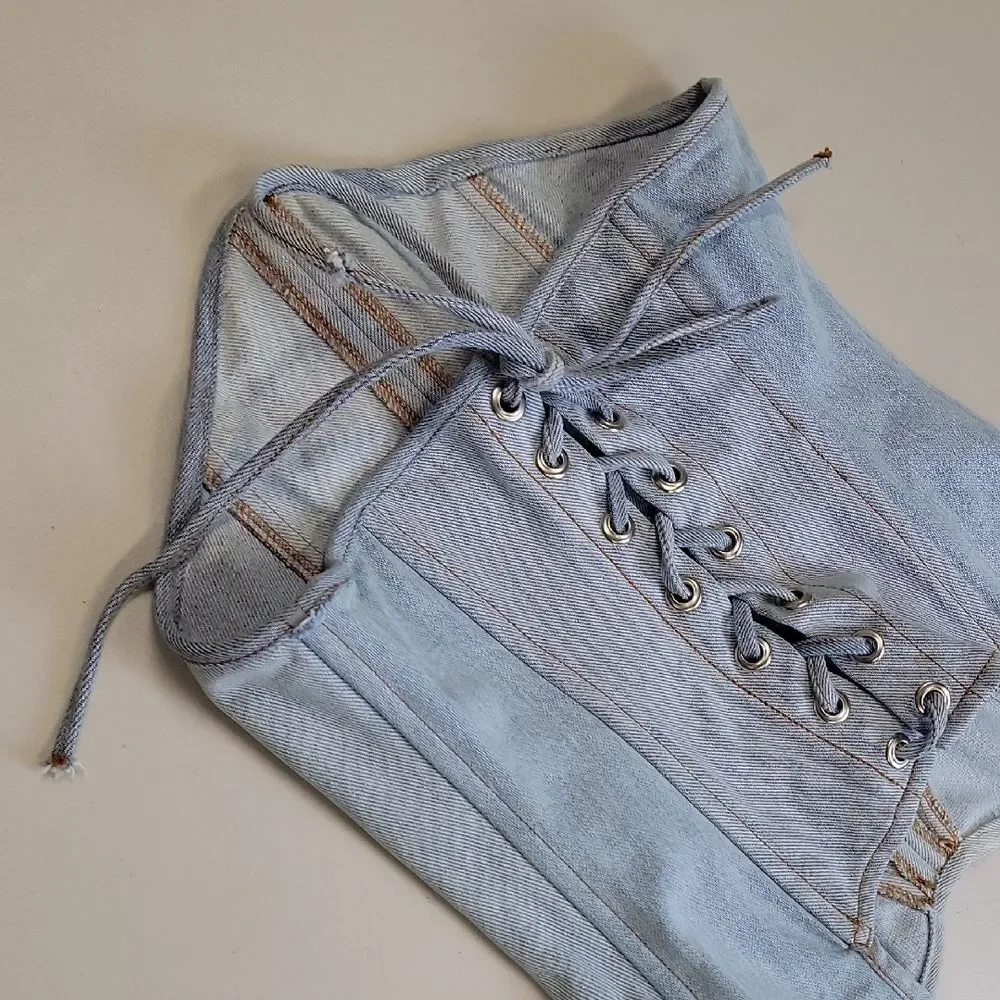 EB Denim Fairygrunge Corset Fitted Tank Top Blue Size S Y2K